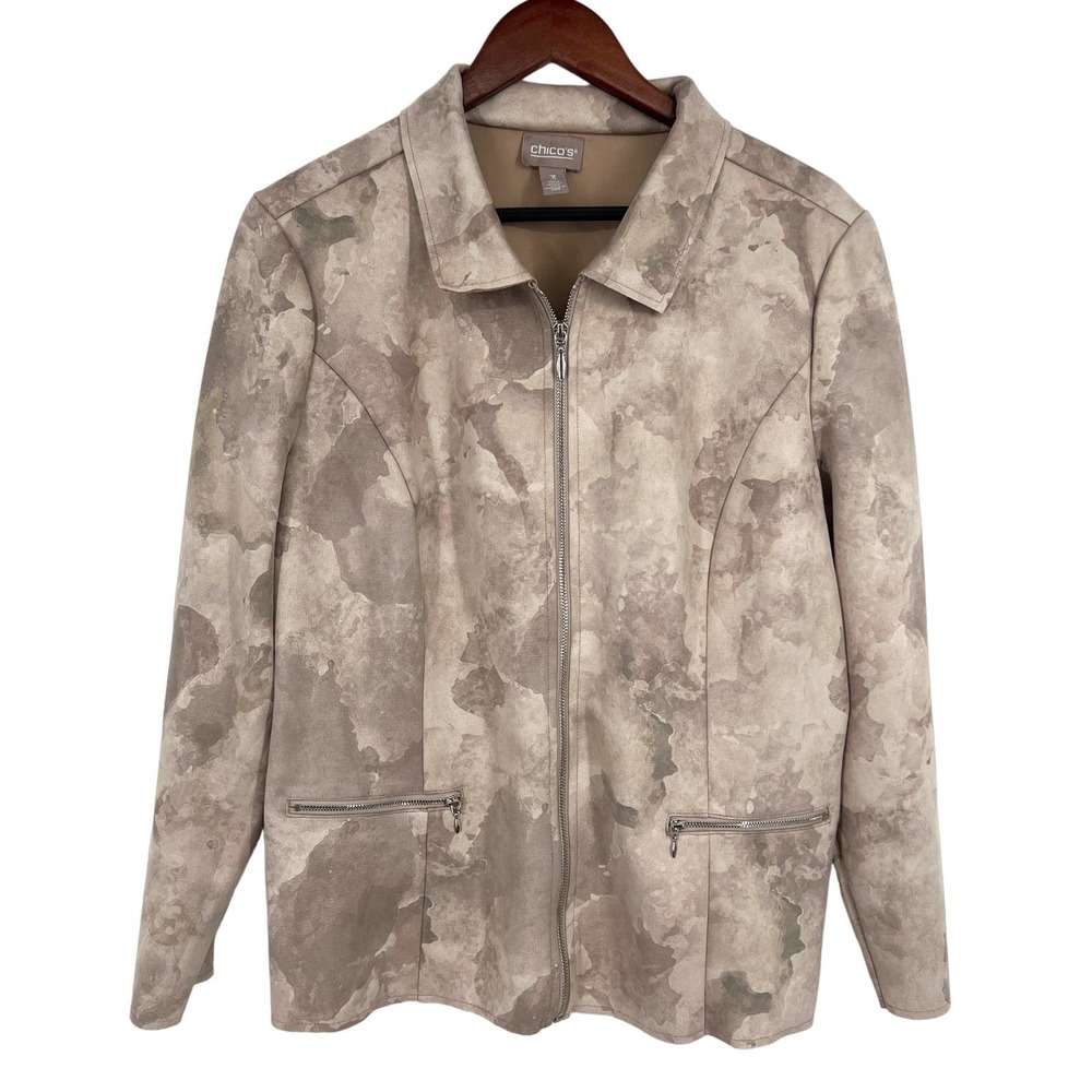 Chico's Womens Size 3 or Large Beige Faux Suede Jacket Blouse Shirt Top Winter